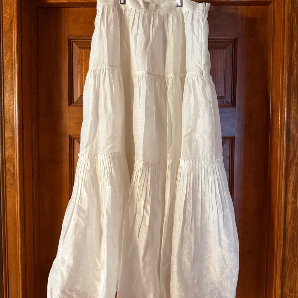 Ulla Johnson Elegant White Tiered Floral Maxi Skirt